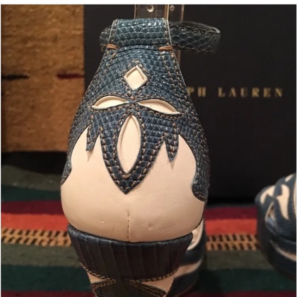 RALPH LAUREN COLLECTION Western Southwestern Style Lizard Skin Leather Wedges - Picture 8 of 12